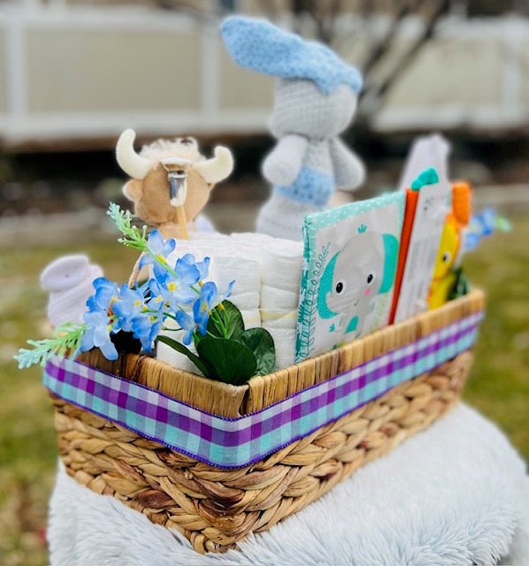 Basil Bunny Baby Diaper Gift Arrangement